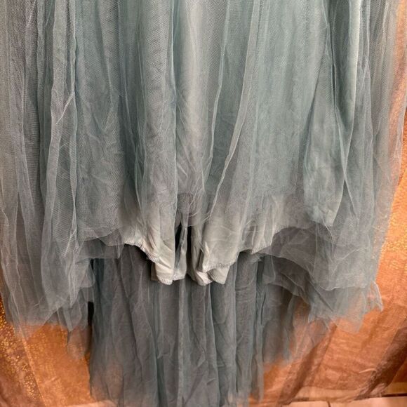 Ever Pretty Dusty Teal Tulle Mesh High Low Pearl Special Occasion Dress Size 6/M - Picture 3 of 14